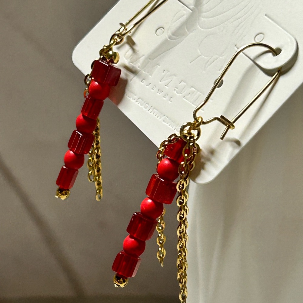 Elegant Red and Gold Dangle Earrings